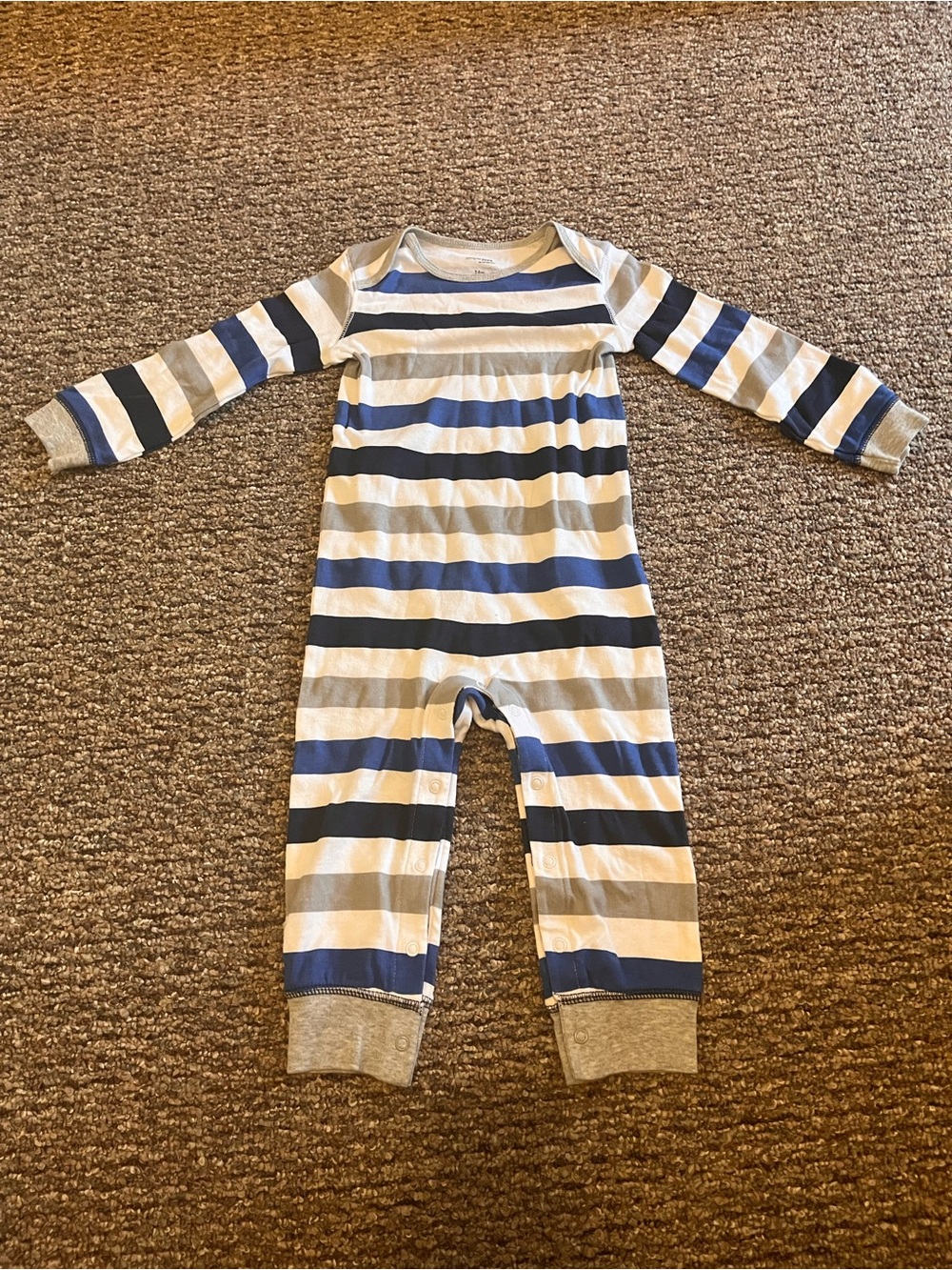 Carter's Blue, Gray and White Striped Long-Sleeve Footie